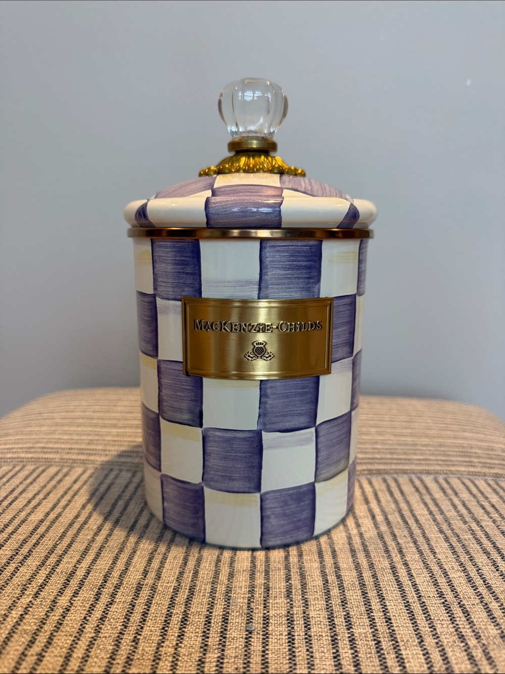 MacKenzie-Childs Violet Check Medium Enamel Canister